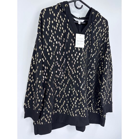 Emily Daniels Hooded Sweatshirt Top Sweater Long Sleeve Black Gold 1X NEW - Picture 2 of 5